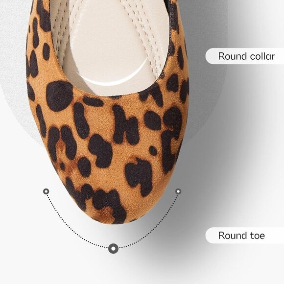 Women Brown-Leopard Round Toe Flats Pull-on Comfortable Ballerina Dress Shoes - Picture 3 of 9